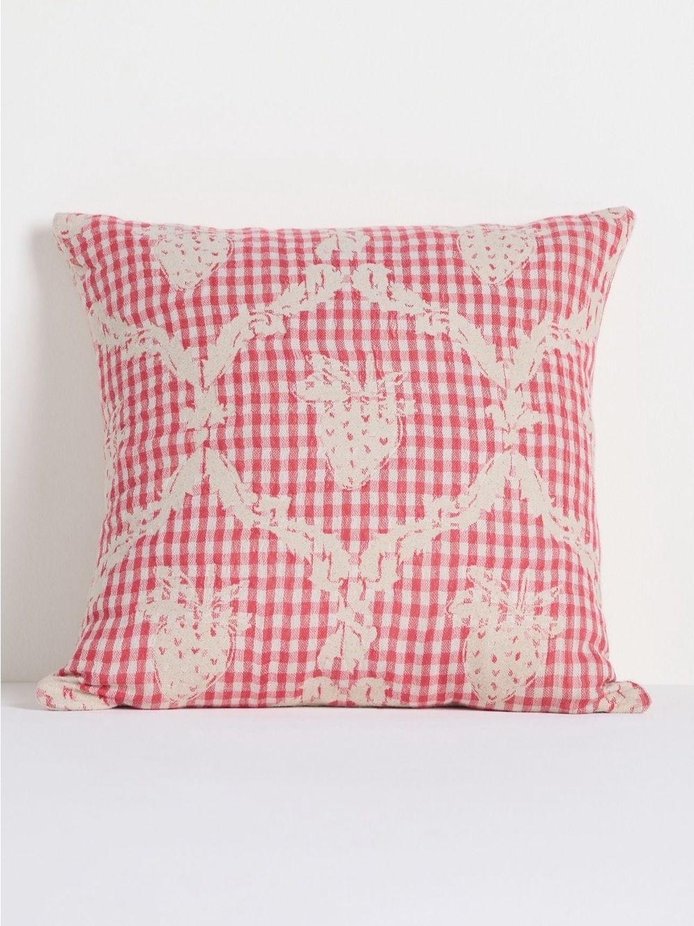 NWT Anthropologie Damask Cotton Woven Icon Pillow in Red Strawberry